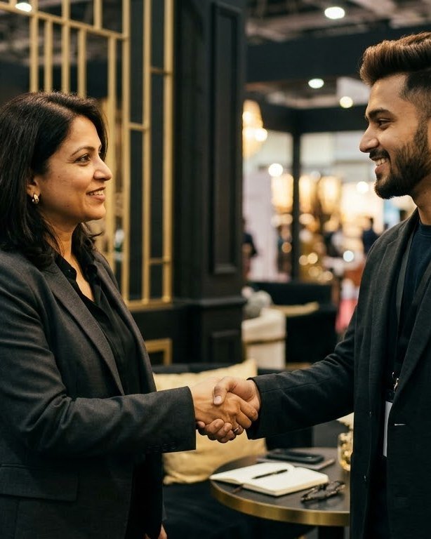 A brand manager and a creator shaking hands